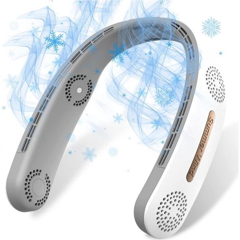 Ventilateur de cou de mise à niveau, 4 Turbo 4000mAh, ventilateur de cou portable sans lame réglable à 360 °, ventilateur personnel de refroidissement rechargeable par USB, 3 vitesses - blanc 1pc (1/3)
