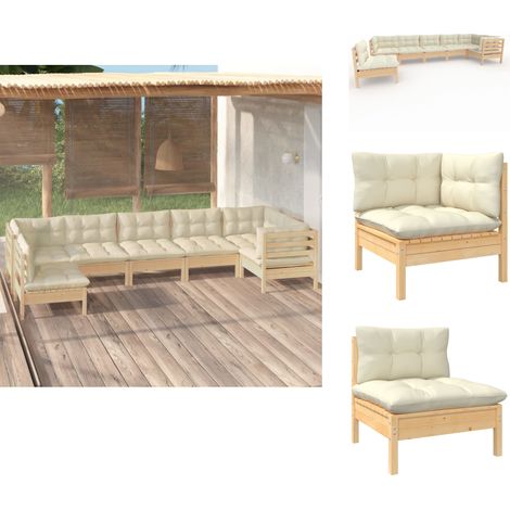 Salon de jardin 7 pcs avec coussins crème bois de pin - Ensemble Salon De Jardin - Salon De Jardin En Bois - Mobilier De Jardin - Meubles De Terrasse - Set Salon De Jardin (1/5)