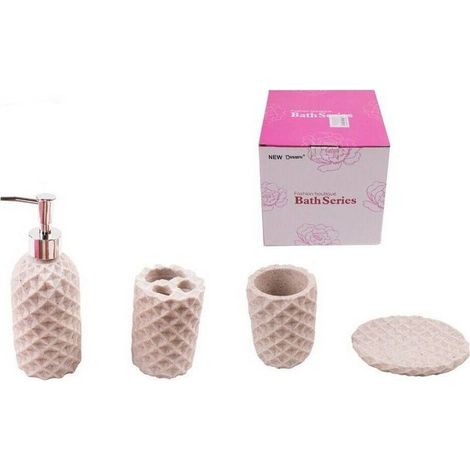 TRADE SHOP - Set 4 Accessori Bagno Ss0009 In Ceramica Portasapone Porta Spazzolino Dispenser -