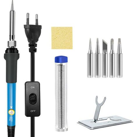 Fer à souder 60 W, température réglable, kit de pointes de soudage anti-brûlure, noir, pour le soudage de circuits imprimés (1/5)