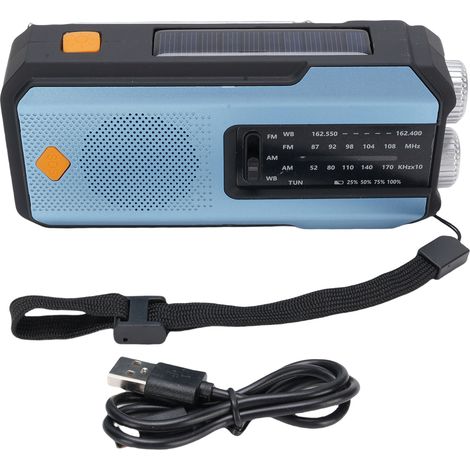 Radio di emergenza AM FM WB con torcia a LED SOS, generatore di energia a manovella, batteria ricaricabile a energia solare di tipo C, 2000 mAh 7400 mWh. (1/5)