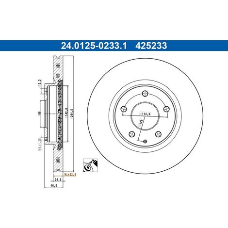 Lot de 2 Disques de frein ATE 24.0125-0233.1 MAZDA BDWK-33-251 BEET-33-251