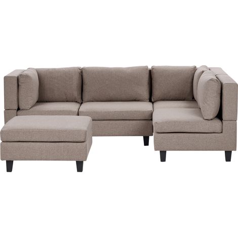 Sofá modular moderno 4 plazas tapizado tela patas negras respaldo acolchado izquierdo marrón con otomana Unstad