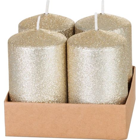 Kerze MagicHome Weihnachten, 4,8x8 cm, zylindrisch, Packung 4 Stk., Champagner, mit Glitzer, Advent (1/3)