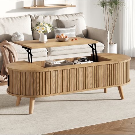 OKWISH Couchtisch höhenverstellbar 120 x 50 x 39,5 cm mit Stauraum, MDF, Holzoptik (1/5)