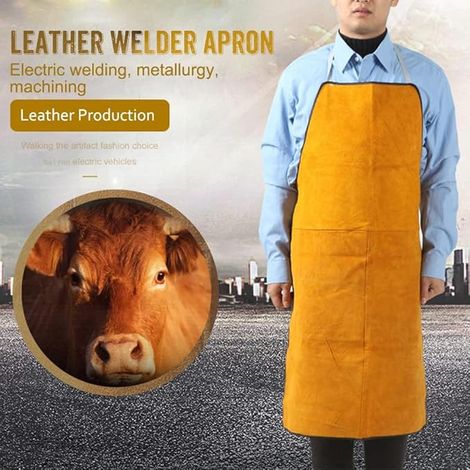 Tablier d'atelier robuste réglable, en cuir, résistant à la chaleur et aux flammes pour hommes et femmes, vêtement de protection, taille unique . (1/5)