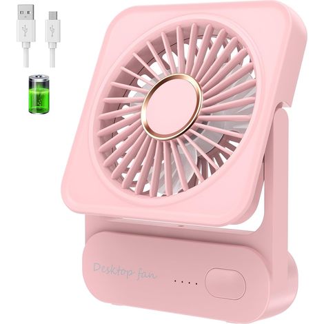 Ventilateur de Bureau, Rechargeable 2000mAh (6h Autonomie), Mini Ventilateur Silencieux 3 Vitesses, 135° Inclinable, Puissant sans Vibrations,Ventilateur USB pour Maison/Bureau/Voyage