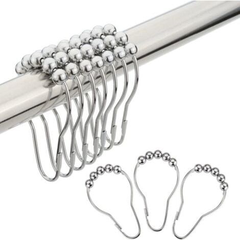 12pcs Patère de salle de bain Anneaux de crochets de rideau de douche, anneaux de crochets de rideau de douche en métal résistant à la rouille pour salle de bain (1/5)