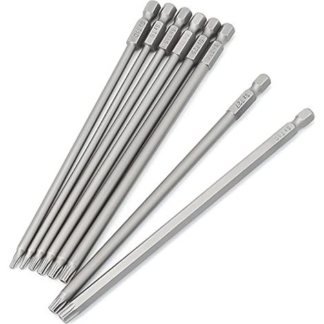 Lot de 8 embouts de tournevis Torx longs 1/4" magnétiques à tête étoile - 150 mm de long - Tige hexagonale électrique - Jeu d'outils (8 pièces de 150 mm) (1/5)