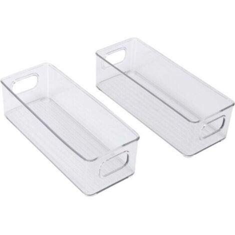 Lot de 2 bacs de rangement pour réfrigérateur, en plastique transparent et empilables, avec poignées, pour le garde-manger et la cuisine (1/4)