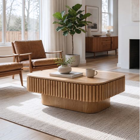 Mesa de centro rectangular 98 x 60 x 35 cm con compartimento oculto, natural HAVRYA (1/5)