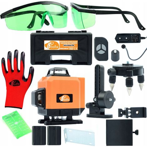 Rosfix Set Orange Tiger ROT12L – 12 Linien Kreuzlinienlaser mit 360° Grünstrahl IP54, 25 m Reichweite, ±3° Selbstnivellierung Zubehör & Etui Laser-Messwerkzeug