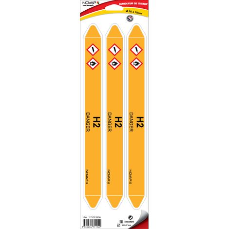 Planche de 3 marqueurs de tuyauterie 355 x 37 mm pour Ø 50 à 70 mm - H2 - 4711140