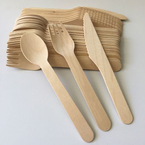 Ensemble de 150 couverts en bois Couverts compostables de 16,5 cm, biodégradables 100 % bambou naturel pour l'extérieur, les fêtes et plus encore - Couverts comestibles jetables (1/5)