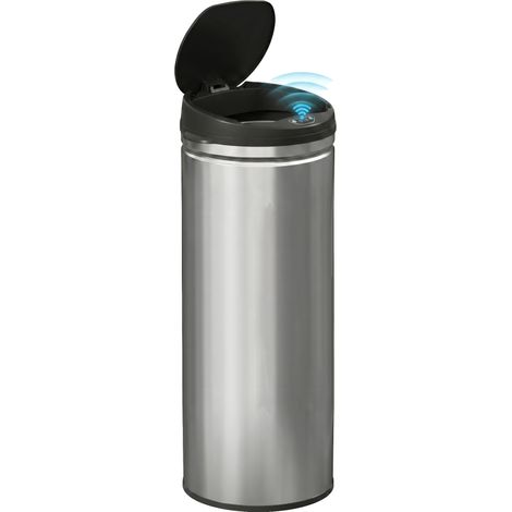 Poubelle cuisine automatique - HOMCOM - 50L - couvercle à fermeture en douceur - acier inoxydable - 30,5x30,5x85cm - argent (1/5)