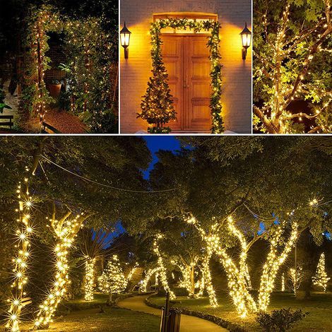 Lumières solaires de jardin extérieur, Lumières solaires extérieures étanches Guirlandes lumineuses solaires pour arbres de jardin Cour Fête de mariage Noël (blanc chaud) 100 LED 12M 8 modes (1/5)