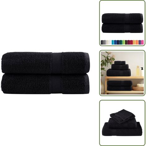 The Living Store Premium Badetücher SOLUND 2 Stk. Schwarz 100x150 cm 600 g/m² - Baumwolltuch (1/5)