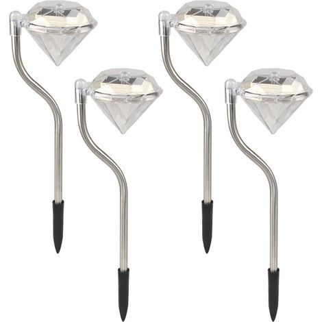 Lot de 4 lampes solaires de jardin en forme de diamant, à couleurs changeantes, avec piquet en acier inoxydable et 1 LED. Éclairage extérieur pour allée, jardin, terrasse et allée. (1/5)