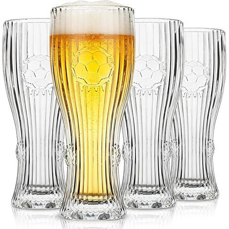 Lot de 4 verres à bière Pilsner (44 cl) — Verres à bière classiques sur pied, vaisselle sur le thème du football (1/5)