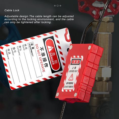 Cable de seguridad antideslizante rojo personalizable con candado para equipos industriales y automóviles. (1/5)