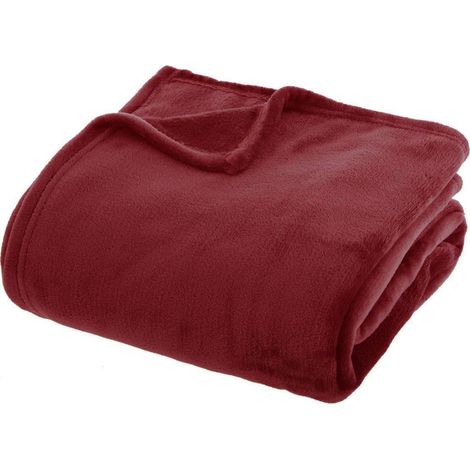 Plaid couverture en flanelle coloris Rouge Grenat - Longueur 230 x largeur 180 (1/3)