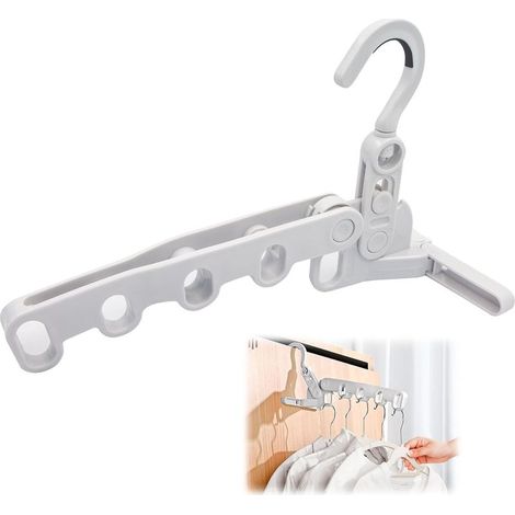 1 porte-manteau mural pliable en ABS, blanc/gris, cintre pour chambre à coucher, salon, balcon, fixé sur le dessus. (1/5)