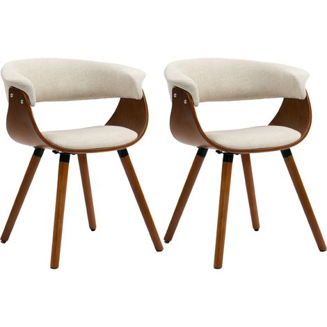 Set di 2 sedie da pranzo, sedie da cucina imbottite con schienale curvo e gambe in legno massello, beige