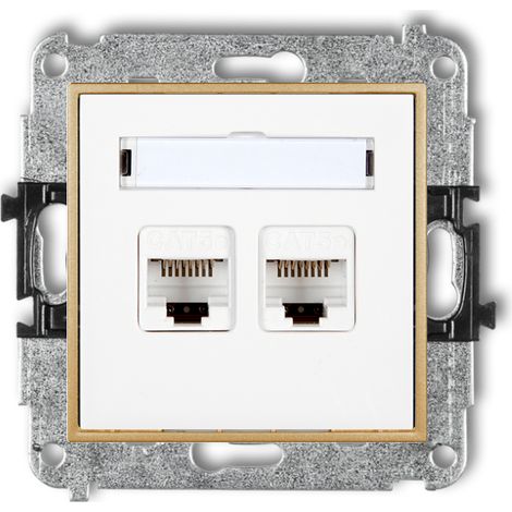 Prise Internet 2x sans cadre Karlik mini couleur blanc/or (1/2)