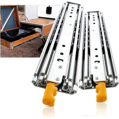 Schubladenschienen mit Verriegelung – Vollauszug 90 cm – Tragkraft 150 lb – Feststellbares Kugellager – Seitliche Montage (1 Paar) (1/5)