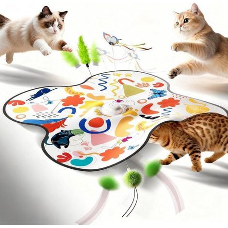 Jouet Pour Chat - À Mouvement Automatique Avec Plumes Mobiles Et Sons D'animaux - 3 Vitesses Réglables - Rechargeable USB - Pour Intérieur - 1 Pièce (1/5)