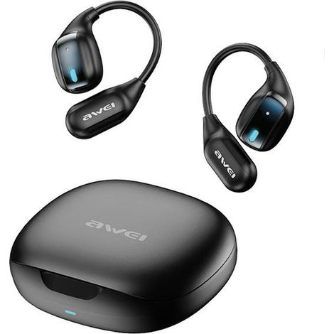Auriculares Bluetooth 5.4 AWEI TZ12 + base de carga negro/negro