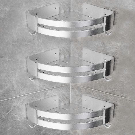 Ensemble de barres de douche en aluminium avec crochets, sans perçage, barres de douche d'angle. (1/5)