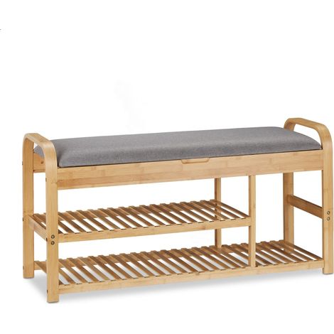 Banco zapatero con almacenamiento asiento cómodo 90 x 40 x 45 cm de bambú gris 130008305 (1/5)