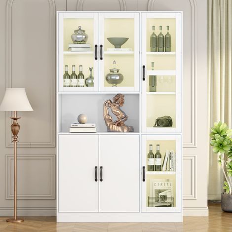Vitrine lumineuse 120 x 40 x 200 cm en MDF et verre blanc HAVRYA (1/5)