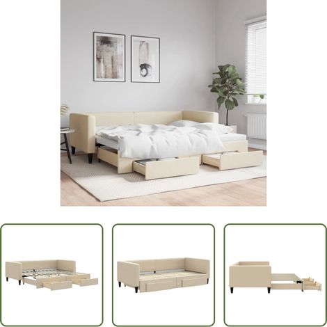 vidaXL Sofa-Bett - Tagesbett Ausziehbar mit Schubladen Creme 90x200 cm Stoff (1/5)