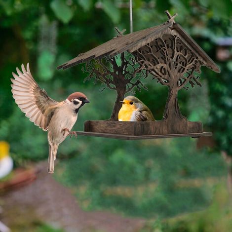 Mangeoire à Oiseaux en Bois - Distributeur de Graines Suspendu pour Jardin et Balcon