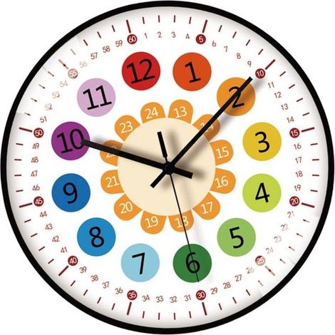 Longziming - Petite horloge murale - Horloge murale éducative pour enfants 30 cm - Horloge murale silencieuse avec chiffres clairs - Apprentissage de l'heure - Horloge colorée pour enfants - Idéale po (1/5)