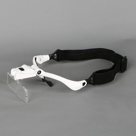 Loupe frontale à bandeau, grossissement réglable 1x, 1,5x, 2x, 2,5x, 3,5x, légère, avec éclairage LED intégré. (1/5)