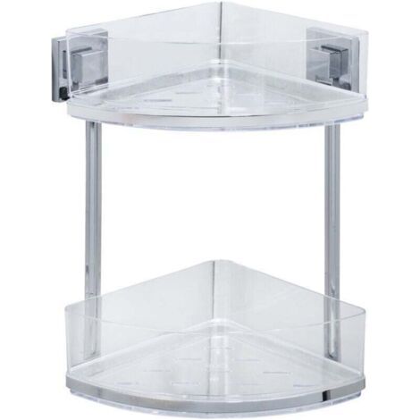 QORVA-Etagère d'angle douche Quadro, étagère angle salle de bain 2 niveaux, fixation sans perçage Vacuum-Loc®, repositionnable, Acier Inox - Plastique, 28x32,5x19,5 cm, brillant - transparent (1/4)