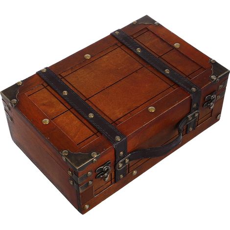 Cofanetto portagioie retrò in legno marrone con coperchio e chiusura (1/5)