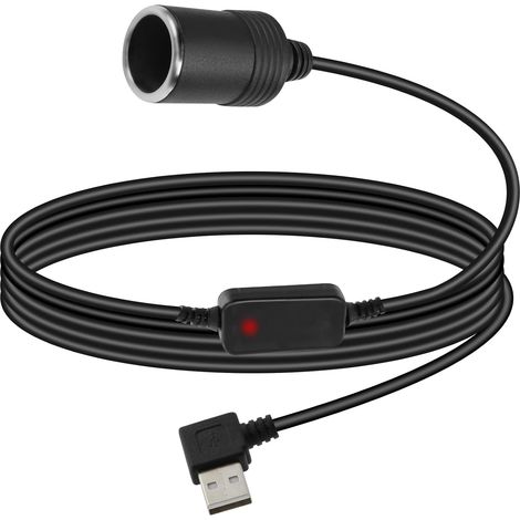 USB A Mâle vers Allume-cigare Câble Convertisseur, 5v à 12v 90 Degrés Angle Droit USB A vers Allume-cigare Adaptateur Femelle pour Dash Cam, GPS, Enregistreur de Conduite (1,2M) (1/5)