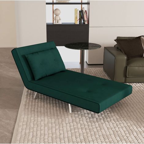 Sillón cama 77x88x83 cm verde oscuro en poliéster con respaldo reclinable 3 posiciones (1/5)