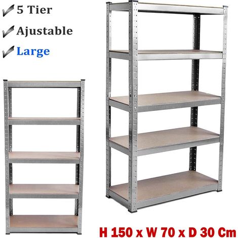 5 Tier Garage Shelves Shelving Shelf Unit Racking Boltless Heavy Duty Storage, 150cm High, 70cm Wide, 30cm Deep, Silver, 875 Kgs Capacity, 5 Year Warranty (1/5)