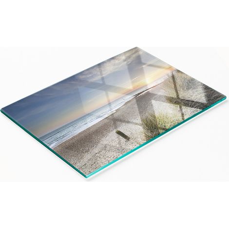 Planche décorative multifonctionnelle en verre pour la cuisine, motif soleil et dunes, 80 x 52 cm (1/5)