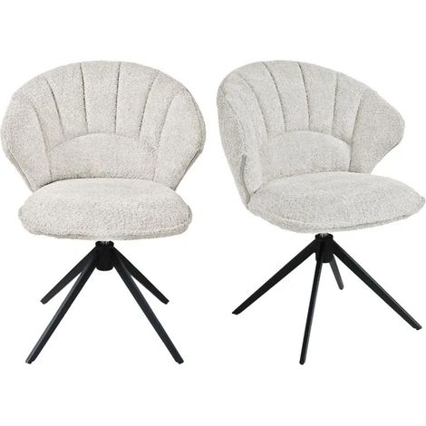 Lot 2 chaises coquillage rotatives 180° tissu bouclette écru - TISSAIA (1/5)