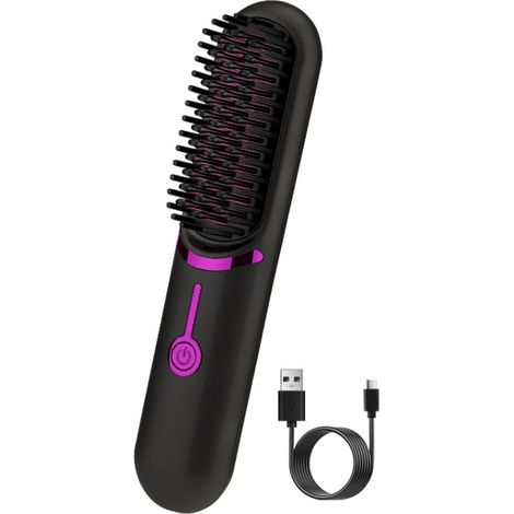 Peigne lissant sans fil (noir) avec fer à friser rechargeable par USB (1/5)