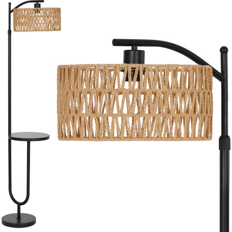 Lampadaire Vintage avec Étagères – Lampe sur Pied de Salon Noir Métal en Rotin Boho, Hauteur réglable 152 à 176cm, Douille E27, Câble de 2m avec interrupteur au pied, pour et Chambre (1/5)