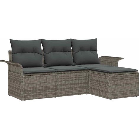 Maison Exclusive - Sofa Set mit Kissen 4 pcs Grau Poly-Rattan