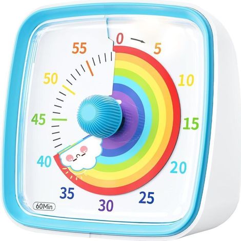 Minuteur Visuel pour Enfants et Adultes, Minuteur à Décompte de 60 Minutes avec Fonction Flash Silencieuse, Motif Arc-en-Ciel, Timer Enfant pour Salle de Classe, Maison, Cuisine (Bleu)