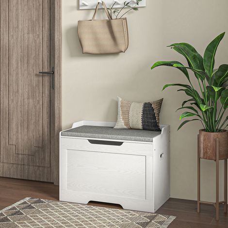 Banco baúl 103 L con cojín extraíble, 75 x 40 x 56 cm, blanco, OKWISH (1/5)